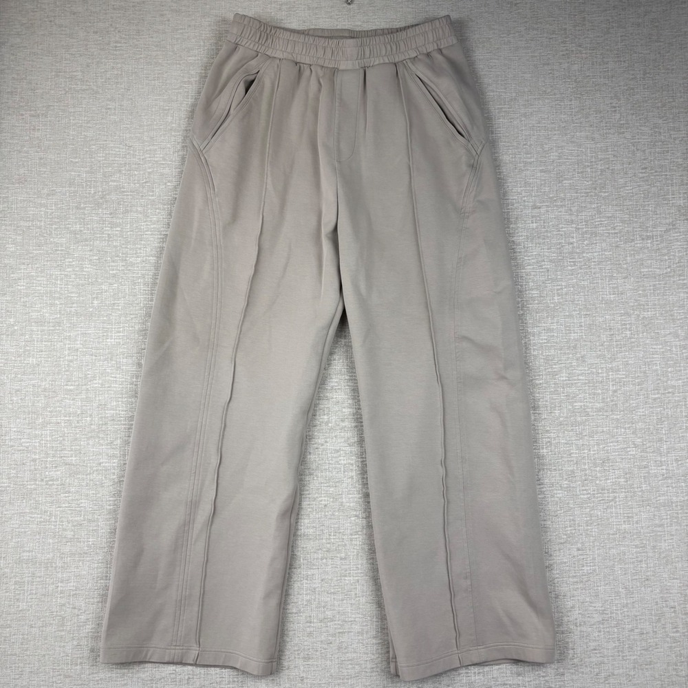 Fioboc Mens Wide Leg Seam Detail Lounge Pants Taupe Gray Size Medium